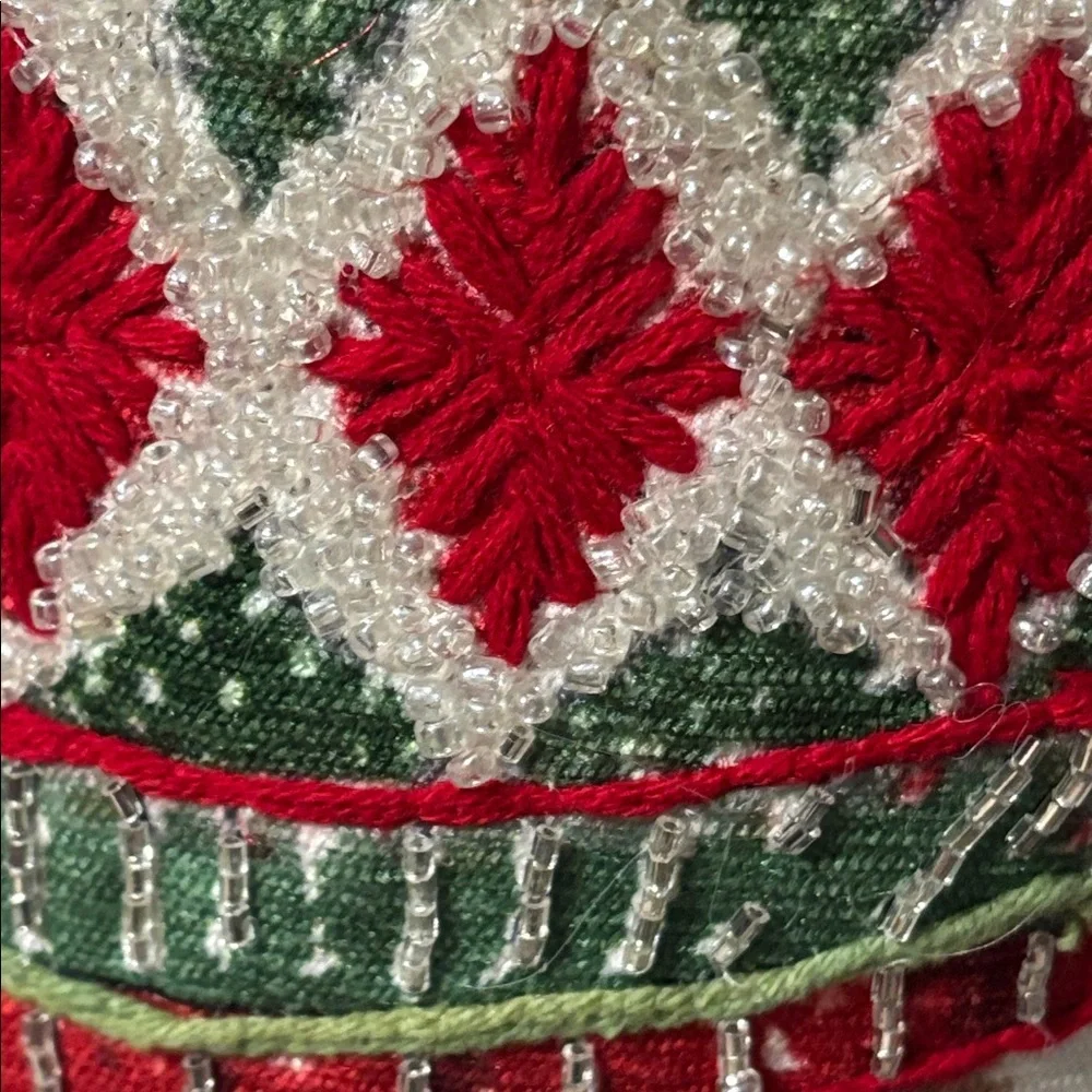 NWT! Jingles & Joy Beaded Teddy Bear Shaped with Bell Christmas Throw Pillow